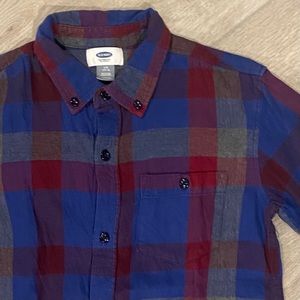 Old Navy Boy’s Buttom-up Long-sleeve Shirt, Blue/Red/Gray Checkered, Size L Used